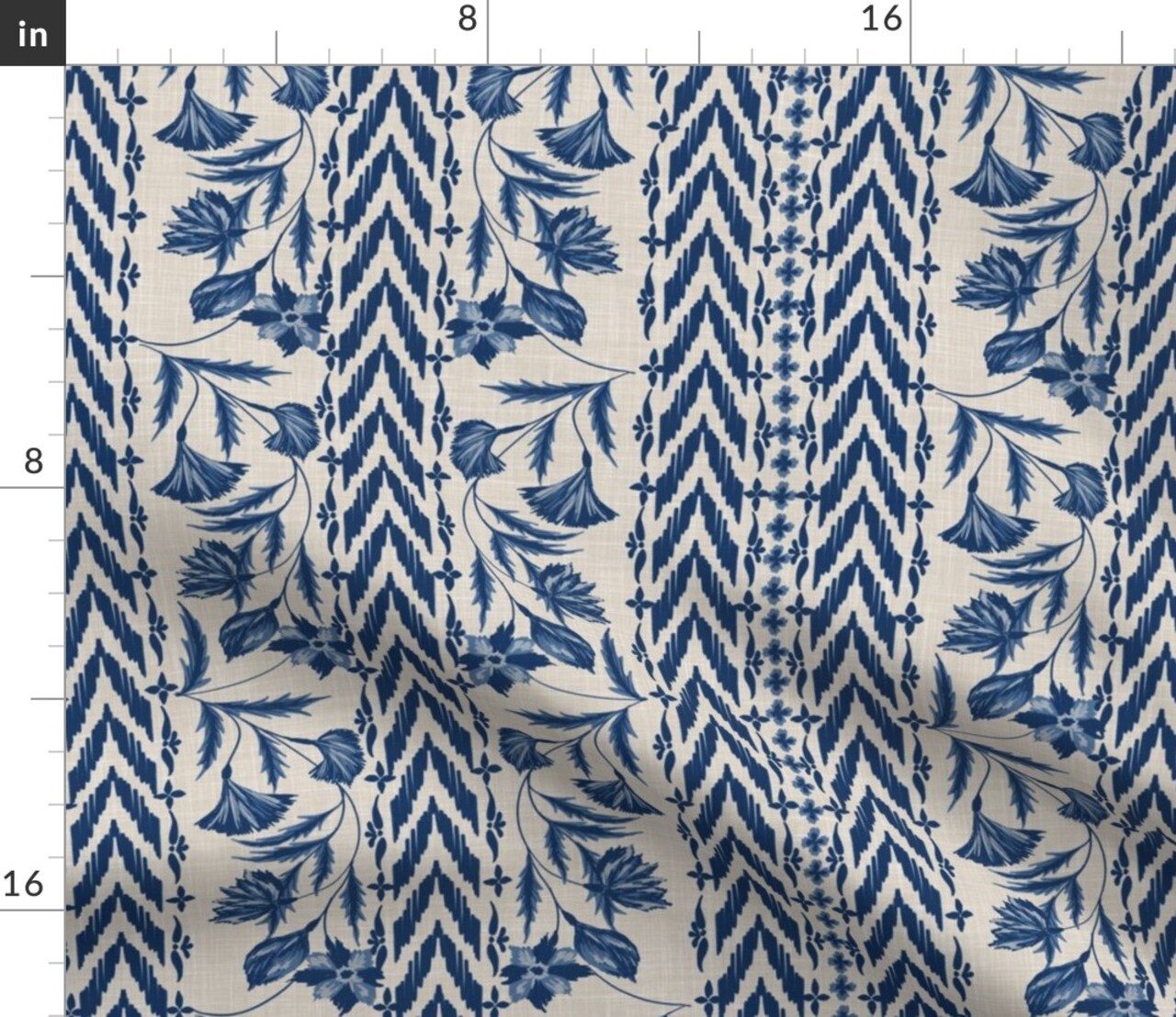 Folk Floral Stripe Medium Scale Blue Tan Chintz Flowers Custom Printed Fabric by Spoonflower Various Fabrics by the Yard or Fat Quarter